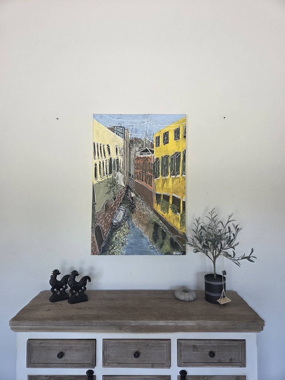 Venice Canal Textured Painting - Signed By ARTIST
